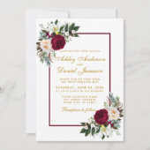 Burgundy Floral Gold Grüne Gerahmte Hochzeit Einladung (Vorderseite)