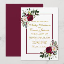 Burgundy Floral Gold Grüne Gerahmte Hochzeit