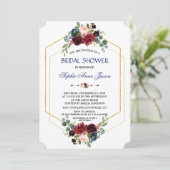 Burgundy Floral Gold Hexagon Frame Brautparty Einladung (Stehend Vorderseite)