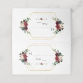 Burgundy Floral Gold Hexagon Frame Tischnummer Platzkarte (Außenseite Aufgefaltet)