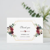 Burgundy Floral Gold Hexagon Rahmen Dankeskarte (Stehend Vorderseite)