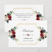Burgundy Floral Gold Hexagon Rahmen Dankeskarte (Vorne/Hinten)