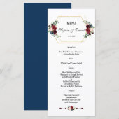Burgundy Floral Gold Hexagon Rahmen Wedding Menü Menükarte (Vorne/Hinten)