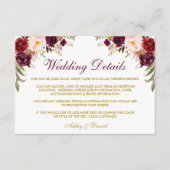 Burgundy Floral Gold Hochzeitdetails Beipackkarte Begleitkarte (Vorderseite)