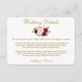 Burgundy Floral Gold Hochzeitdetails Beipackkarte Begleitkarte (Vorderseite)