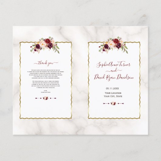 Burgundy Floral Gold Marmorkalligrafie-Programm (Vorderseite)