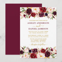 Burgundy Floral Gold Moderne Hochzeit