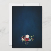 Burgundy Floral Gold Navy Blue Rustic Wedding Invi Einladung (Rückseite)