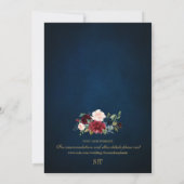 Burgundy Floral Gold Navy Blue Rustic Wedding Invi Einladung (Rückseite)
