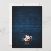 Burgundy Floral Gold Navy Blue Rustic Wedding Invi Einladung (Rückseite)