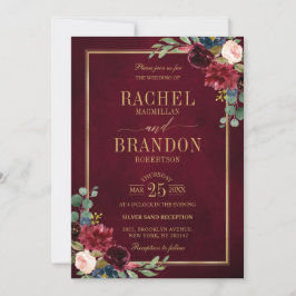 Burgundy Floral Gold Navy Blue Rustic Wedding Invi Einladung