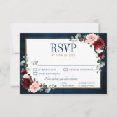 Burgundy Floral Gold Navy Blue Rustic Wedding RSVP (Vorderseite)