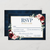Burgundy Floral Gold Navy Blue Rustic Wedding RSVP (Vorne/Hinten)
