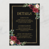 Burgundy Floral Gold Navy Blue Wedding Details ENC Begleitkarte (Vorderseite)