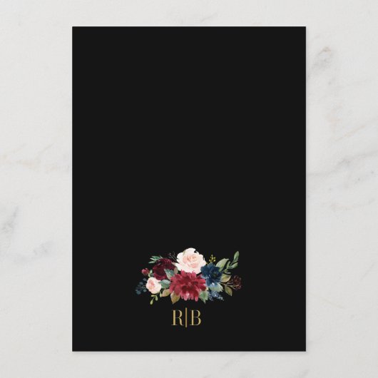 Burgundy Floral Gold Navy Blue Wedding Details ENC Begleitkarte (Rückseite)