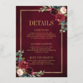 Burgundy Floral Gold Navy Blue Wedding Details ENC Begleitkarte (Vorderseite)