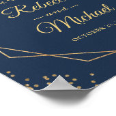 Burgundy Floral Gold Rahmen Navy Blue Wedding Sign Poster (Ecke)