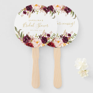 Burgundy Floral Gold Script Brautparty Fächer