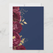 Burgundy Floral Gold Script Navy Blue Wedding Einladung (Rückseite)