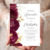 Burgundy Floral Gold Script Wedding Einladung