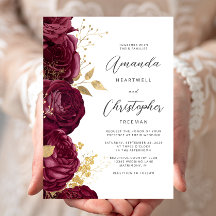 Burgundy Floral Gold Script Wedding