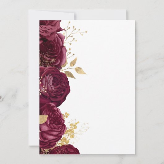 Burgundy Floral Gold Script Wedding Einladung (Rückseite)