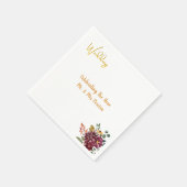 Burgundy Floral & Gold Script Wedding Serviette (Ecke)