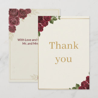 Burgundy Floral Gold Script Wedding Thank You Card Dankeskarte