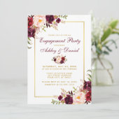 Burgundy Floral Gold Wedding Verlobung Einladung B (Stehend Vorderseite)