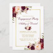 Burgundy Floral Gold Wedding Verlobung Einladung B (Vorne/Hinten)