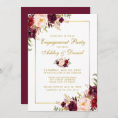 Burgundy Floral Gold Wedding Verlobung Einladung G (Vorne/Hinten)