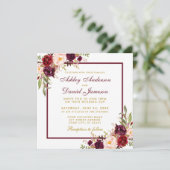 Burgundy Floral Gold Wedite Card B Einladung (Stehend Vorderseite)