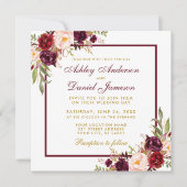 Burgundy Floral Gold Wedite Card B Einladung (Vorderseite)