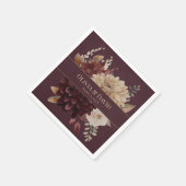 Burgundy Floral Gothic Personalized Wedding Napkin Serviette (Ecke)