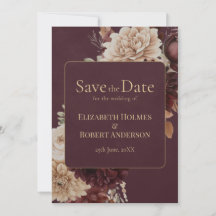 Burgundy Floral Gothic Save the Date Card
