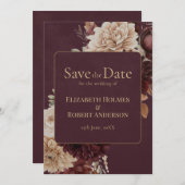 Burgundy Floral Gothic Save the Date Card Einladung (Vorne/Hinten)