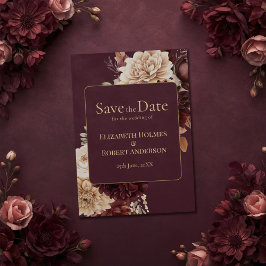 Burgundy Floral Gothic Save the Date Card Einladung