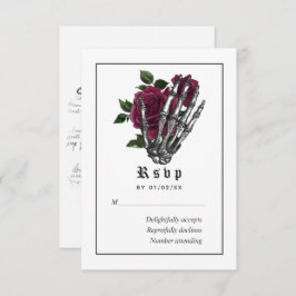Burgundy Floral Gothic Skeleton Wedding RSVP Karte