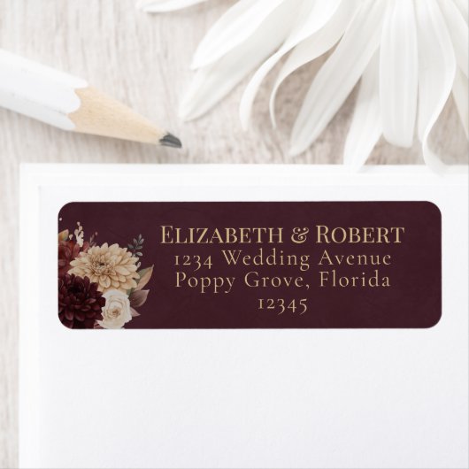 Burgundy Floral Gothic Wedding Address Label (Insitu)