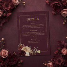 Burgundy Floral Gothic Wedding Details Card