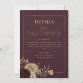 Burgundy Floral Gothic Wedding Details Card Einladung (Vorderseite)