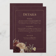 Burgundy Floral Gothic Wedding Details Card