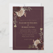 Burgundy Floral Gothic Wedding Invitation Einladung (Vorderseite)