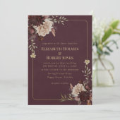 Burgundy Floral Gothic Wedding Invitation Einladung (Stehend Vorderseite)