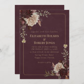 Burgundy Floral Gothic Wedding Invitation Einladung (Vorne/Hinten)
