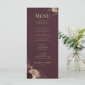 Burgundy Floral Gothic Wedding Menu Menükarte (Stehend Vorderseite)