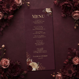 Burgundy Floral Gothic Wedding Menu Menükarte