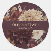 Burgundy Floral Gothic Wedding Round Sticker (Vorderseite)