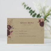 Burgundy Floral Gothic Wedding RSVP Card (Stehend Vorderseite)