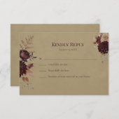 Burgundy Floral Gothic Wedding RSVP Card (Vorne/Hinten)